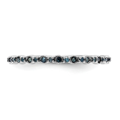 14K Weißgold Ehering mit 0,10 ct. blauen Diamanten, komplett