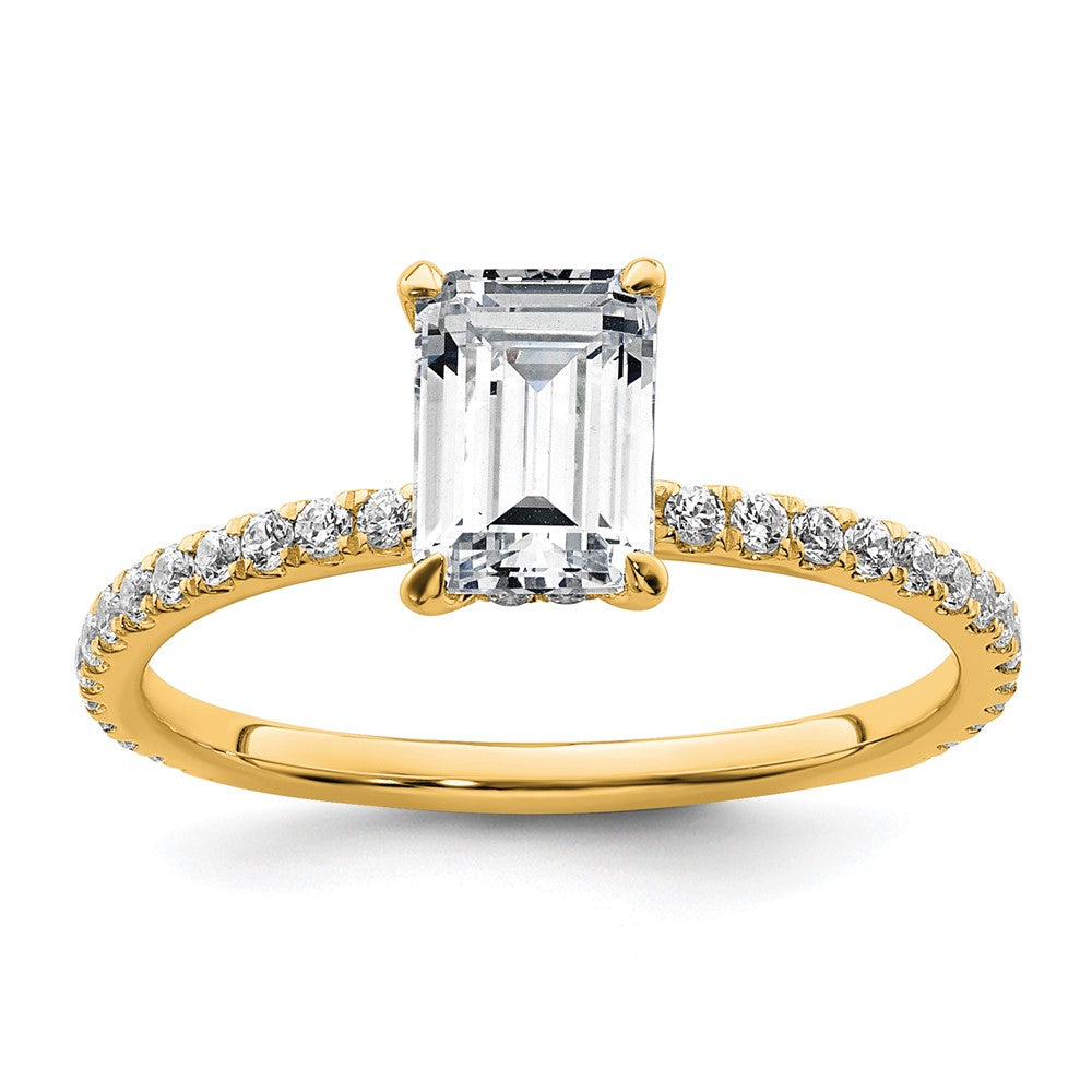14K Gelbgold Verlobungsring mit 1,375 ct. zertifiziertem, im Labor gezüchtetem Diamanten im Emerald-Schliff VS+ F+, Solitär mit Flair