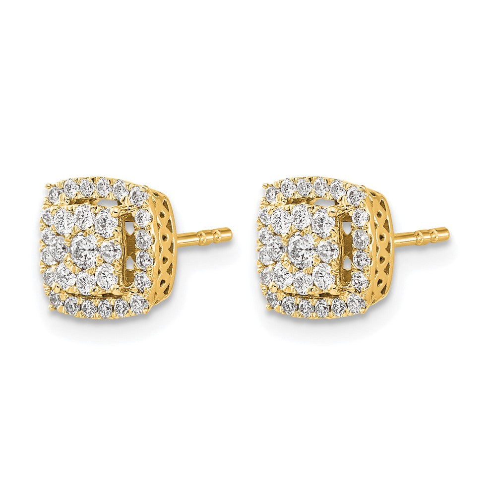 14K Gelbgold Ohrstecker mit quadratischer Diamant-Cluster-Fassung, 0,5 ct