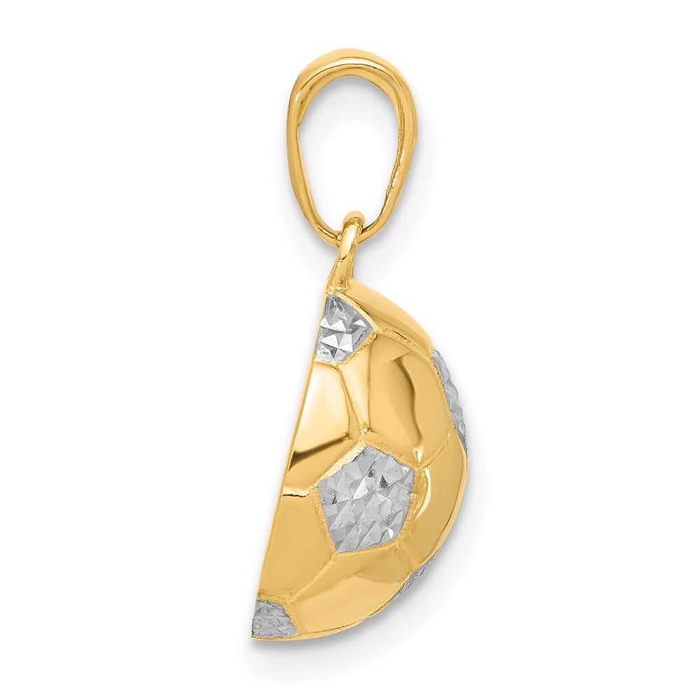 14K Gelbgold und Rhodium diamantgeschliffener gewölbter Fußball-Anhänger