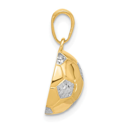 14K Gelbgold und Rhodium diamantgeschliffener gewölbter Fußball-Anhänger