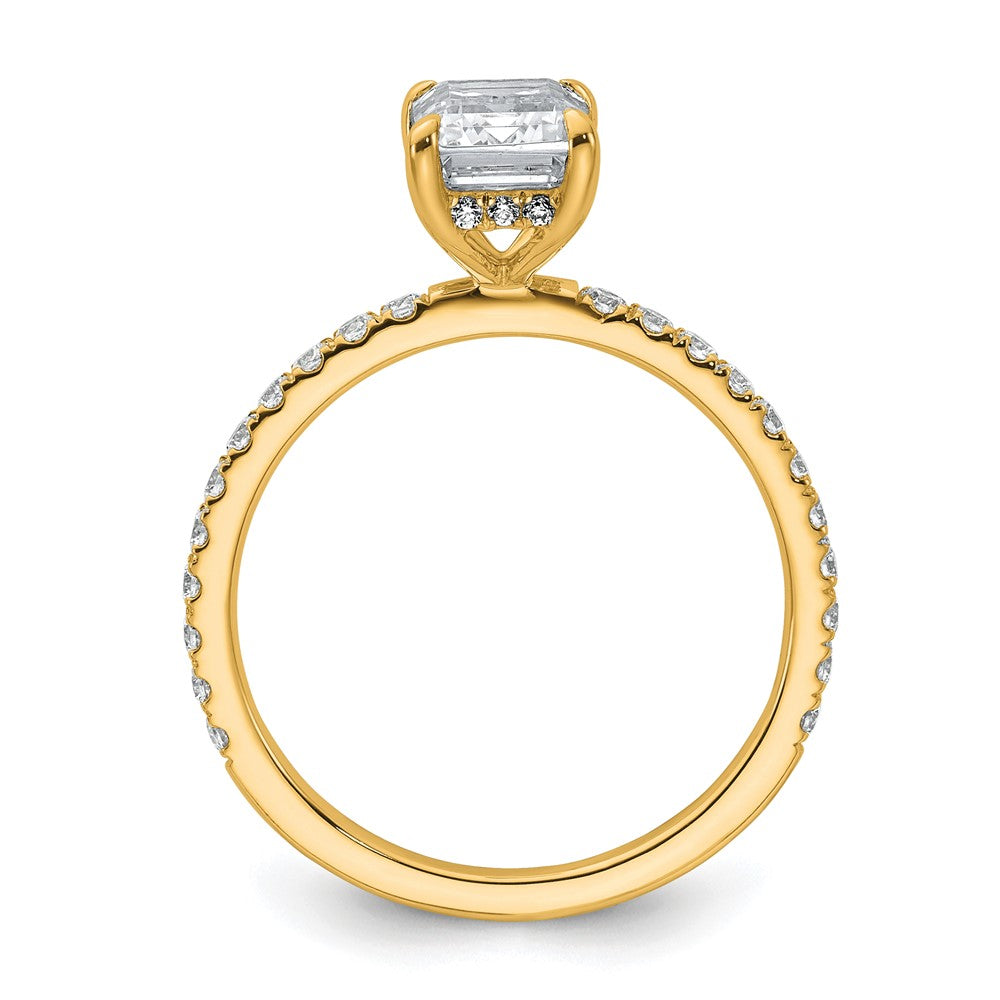14K Gelbgold Verlobungsring mit Solitär und Flair, 2K zertifizierter, im Labor gezüchteter Diamant im Emerald-Schliff VS/SI+ G+