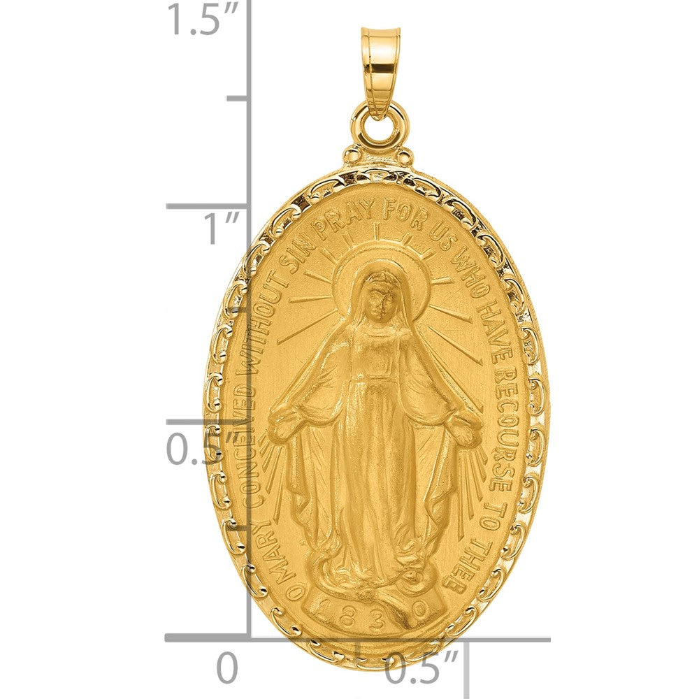14K Gelbgold Poliert und Satiniert Massiv Wundertätig Medaille Oval Anhänger