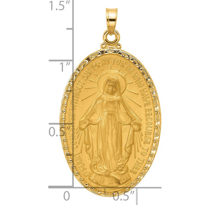 14K Gelbgold Poliert und Satiniert Massiv Wundertätig Medaille Oval Anhänger