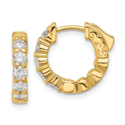 14K Gelbgold 1 Karat Diamant Rund Creole mit Sicherheits Verschluss Ohrringe
