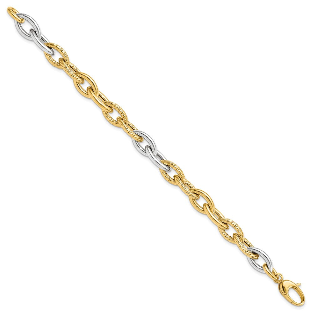 14K Bicolor Gold Bicolor Poliert Fantasieglieder 7.5 Zoll Armband