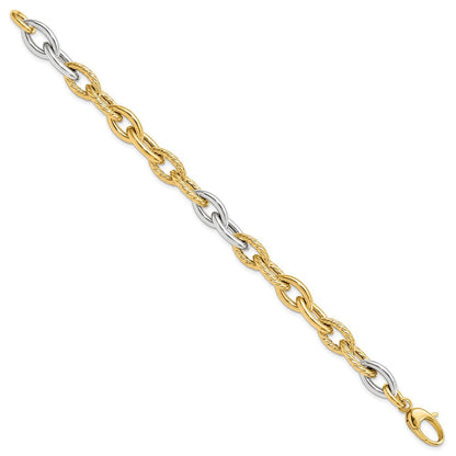 14K Bicolor Gold Bicolor Poliert Fantasieglieder 7.5 Zoll Armband