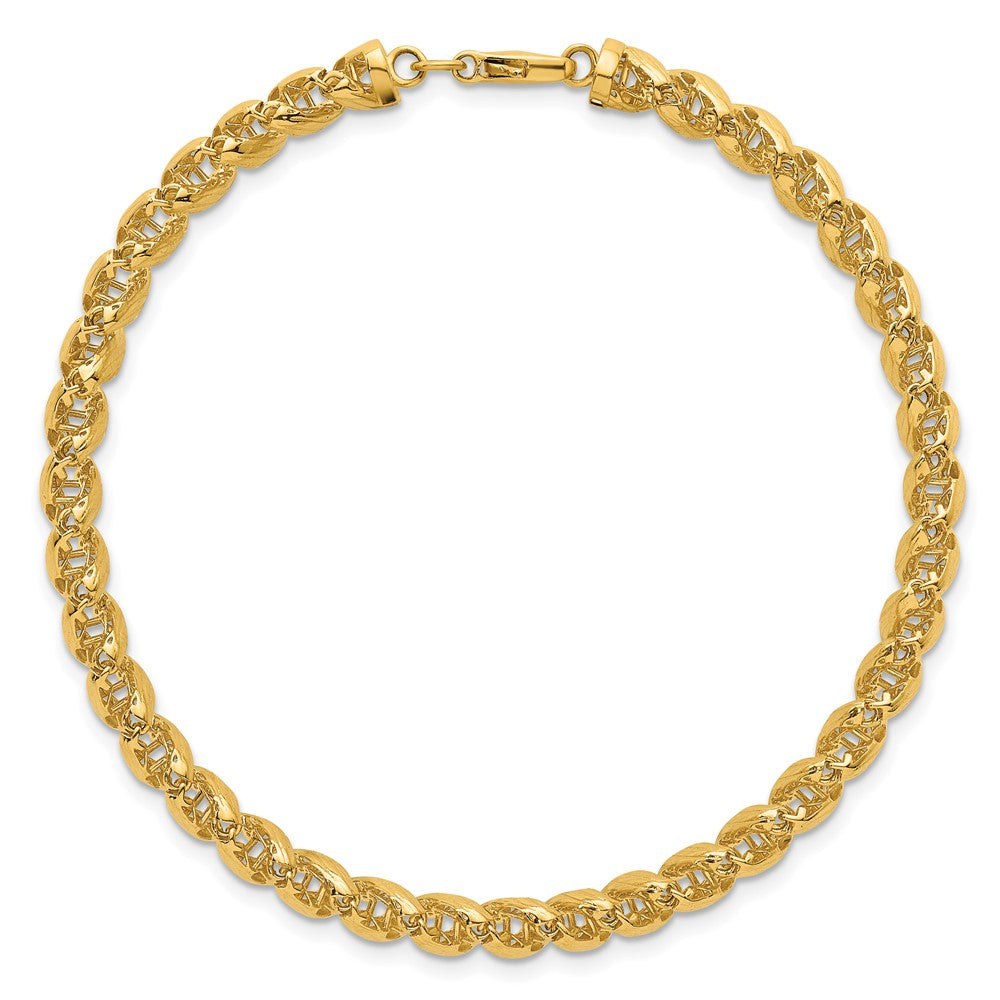 14K Gelbgold Poliert Strukturiert 6.25mm Offen Spirale Glieder Gliederarmband
