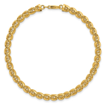 14K Gelbgold Poliert Strukturiert 6.25mm Offen Spirale Glieder Gliederarmband