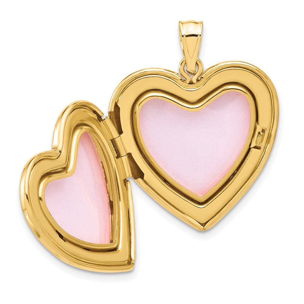 14K Gelbgold Poliert Fantasie Scrolled Design 24mm Herz Medaillon