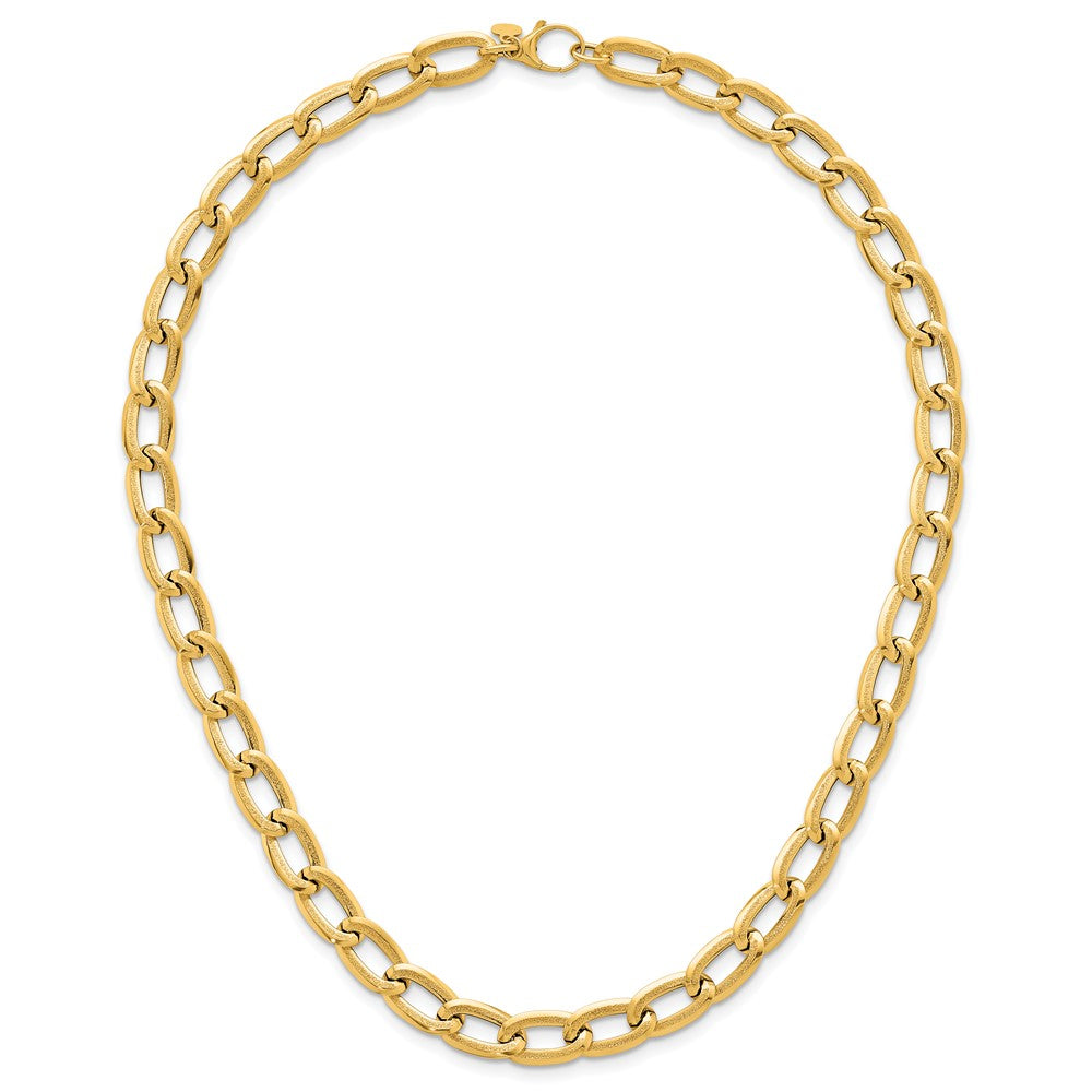 14K Gelbgold Poliert und Strukturiert 8mm Lang Panzer Glieder 18 Zoll Halskette