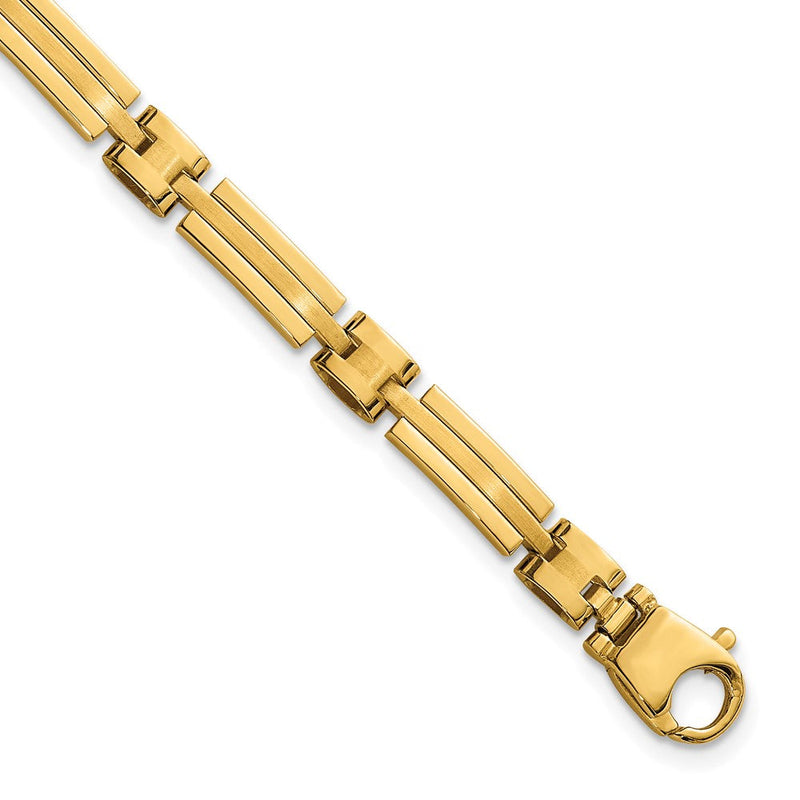14K Gelbgold Poliert und Gebürstet 5mm Fantasie Stab Glieder 8 Zoll Armband