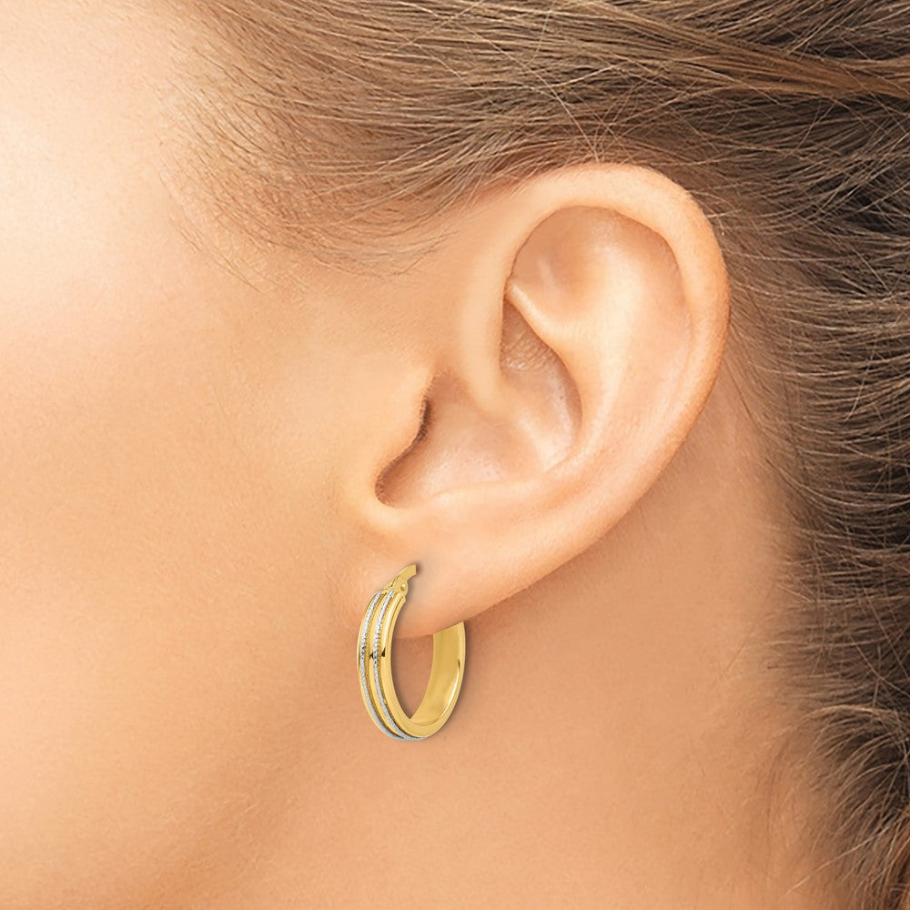 14K Bicolor Gold Bicolor Poliert und Diamantiert Creolen