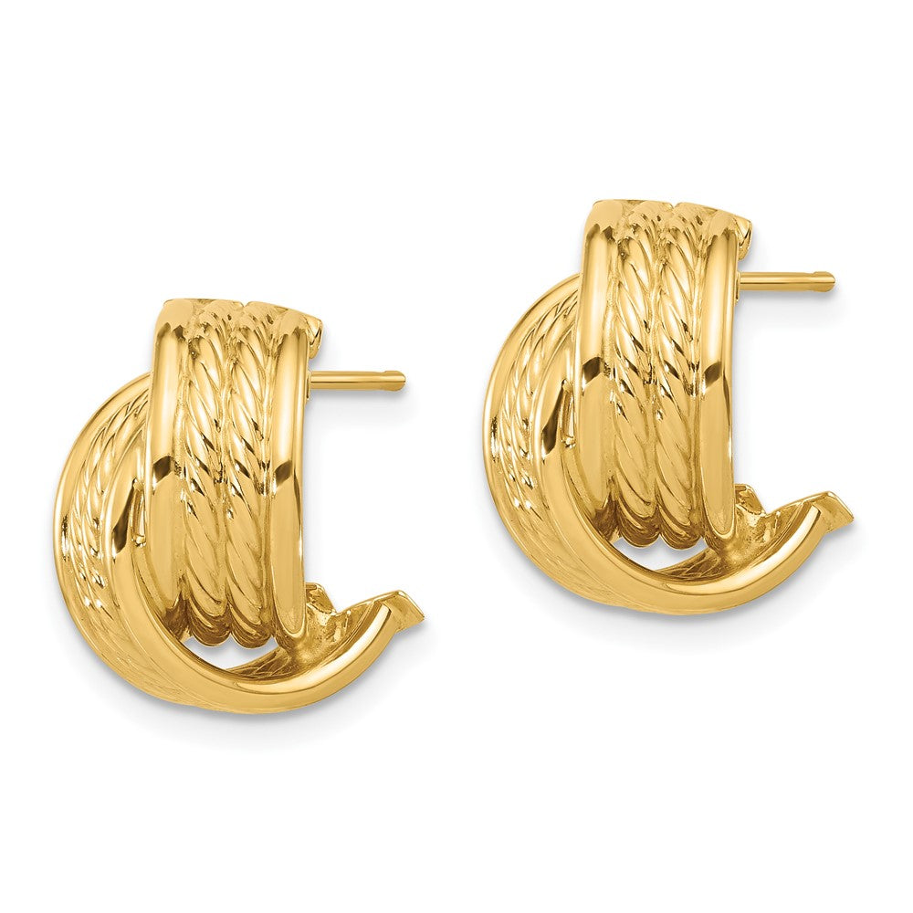 14K Gelbgold Poliert und Strukturiert Gedreht Ohrstecker