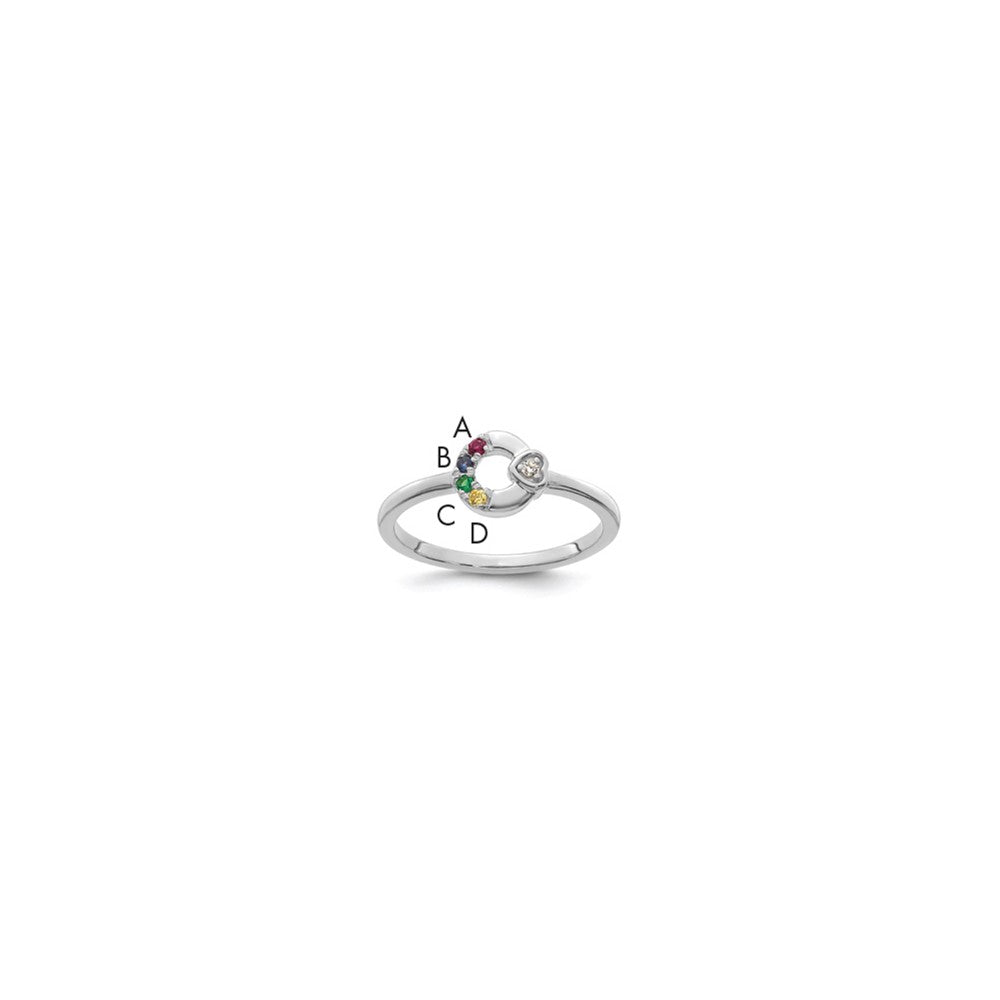 14K Weißgold Diamant Herz mit 4 Synthetisch Geburtsstein Mutter Kreis Ri