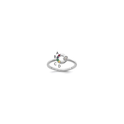 14K Weißgold Diamant Herz mit 4 Synthetisch Geburtsstein Mutter Kreis Ri