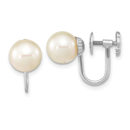 14K Weißgold 7-8mm Weiß Rund Süßwasser Zuchtperle Non Durchbrochen Ohrringe