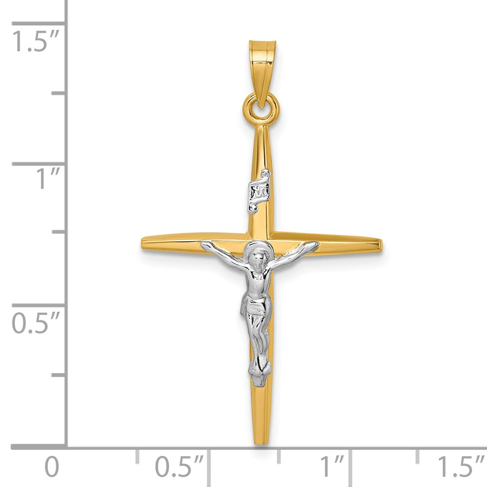 14K Gelbgold mit Rhodium Poliert Inri Kruzifix Kreuz Anhänger