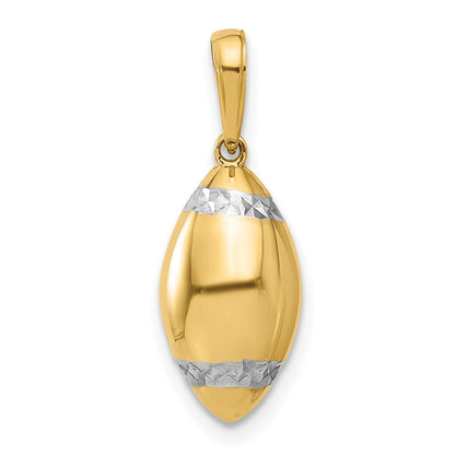 14K Gelbgold und Rhodium Diamant-geschliffener 3D-Football-Anhänger