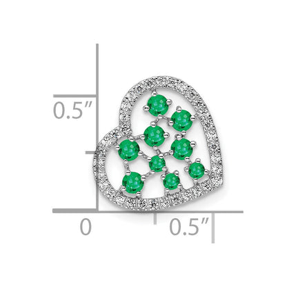14K Weißgold Poliert Diamant und Smaragd Herz Kette Anhänger