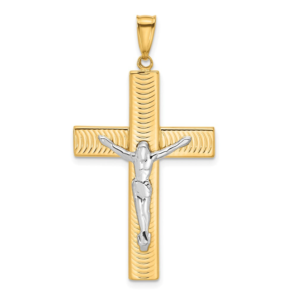 14K Bicolor Gold Kruzifix-Anhänger, poliert und strukturiert