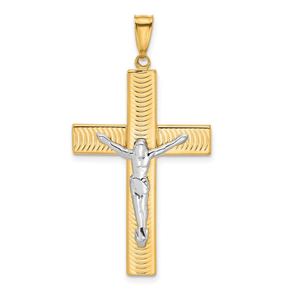 14K Bicolor Gold Kruzifix-Anhänger, poliert und strukturiert