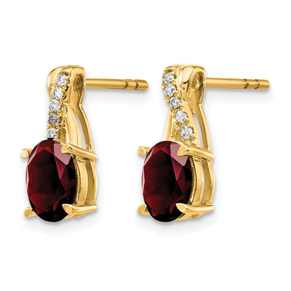 14K Gelbgold Ohrstecker mit ovalem Januar-Granat (7x5) und Diamanten
