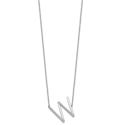 14K Weißgold Seitlich Diamant Initiale W 18 Zoll Halskette