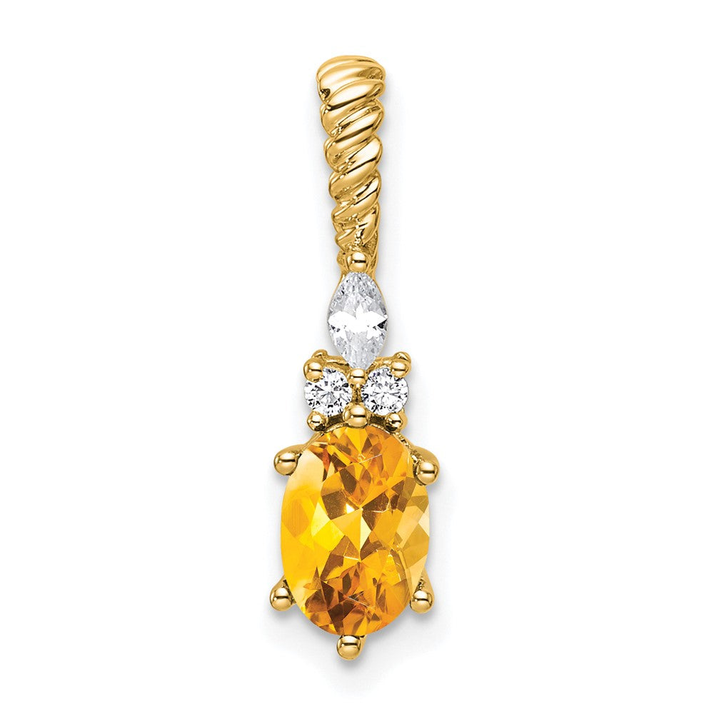 14K Gelbgold Diamant und 7x5 Oval November/citrine Gedreht Kette Anhänger