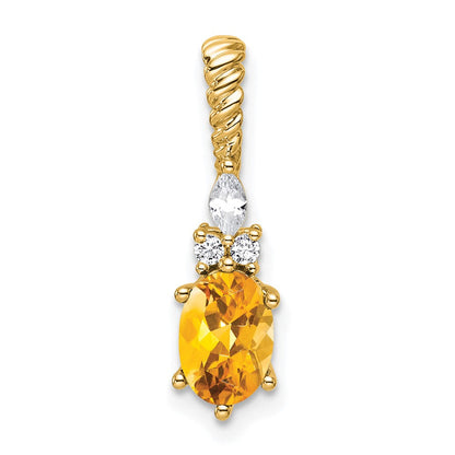 14K Gelbgold Diamant und 7x5 Oval November/citrine Gedreht Kette Anhänger