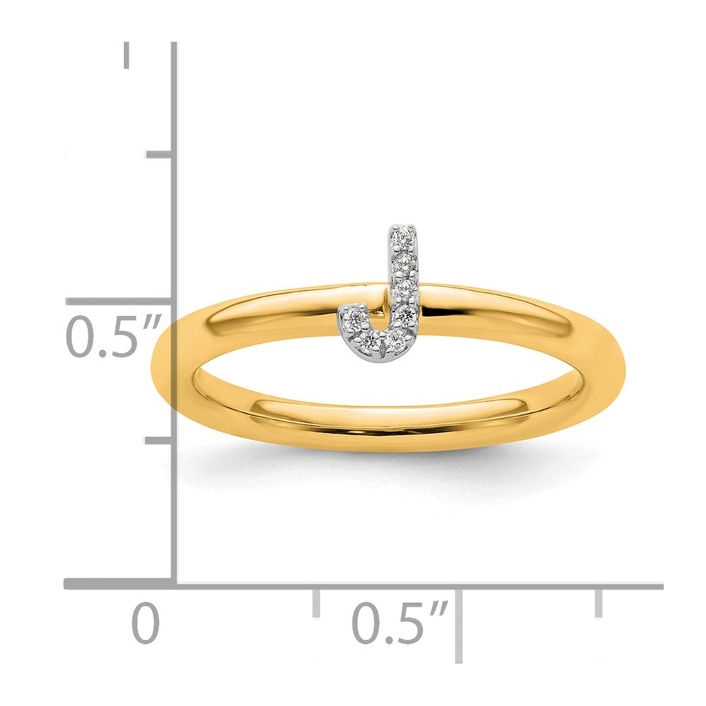 14K Gelbgold Stapelbar Diamant Initiale J Größe 7 Ring