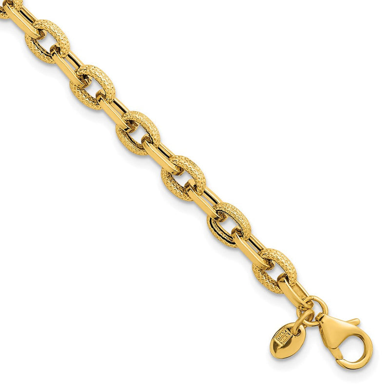 14K Gelbgold Poliert und Strukturiert 4.9mm Fantasie Ankerkette Glieder 7.5 Zoll Armband