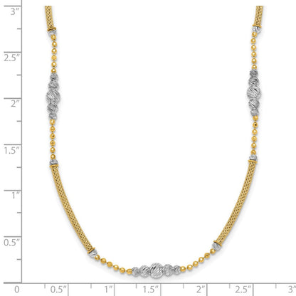 14K Bicolor Gold Geflochten Bars und Diamantiert Perlen 16.75 Zoll Halskette