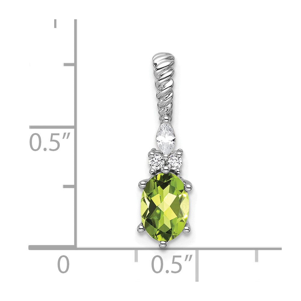 14K Weißgold Diamant und 7x5 Oval August/peridot Gedreht Kette Anhänger