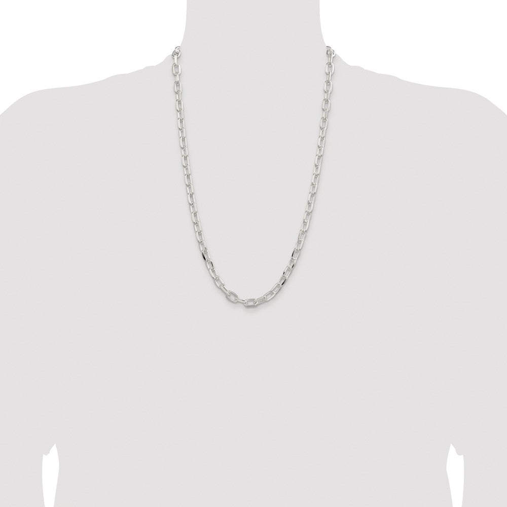 Sterlingsilber Rhodiniert 7.5mm Diamantiert Lang Glieder Ankerkette 26 Zoll Kette