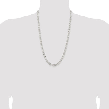 Sterlingsilber Rhodiniert 7.5mm Diamantiert Lang Glieder Ankerkette 26 Zoll Kette