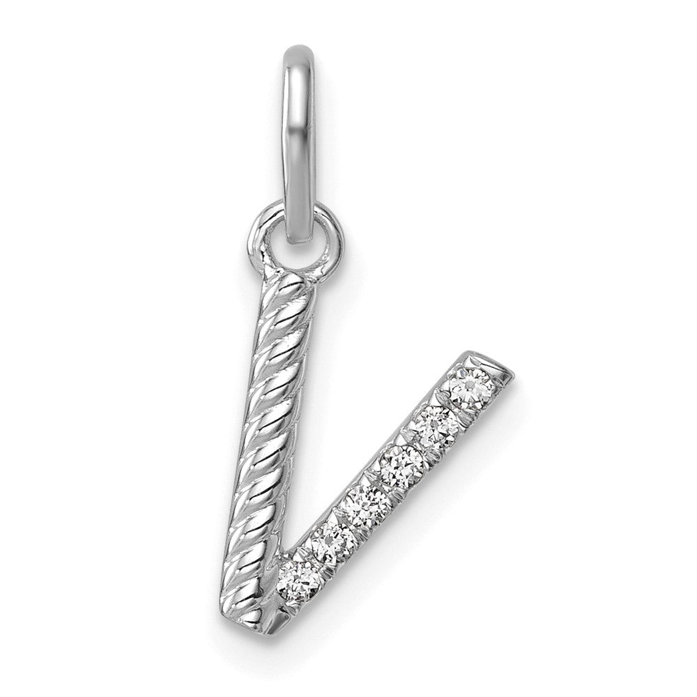 14K Weißgold gedrehter Charm mit Initiale V und 0,05 ct. Diamant