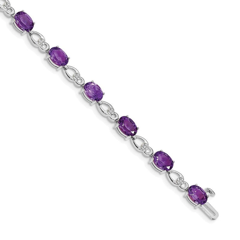 14K Weißgold Komplett Oval Amethyst und Diamant Fantasieglieder 7 Zoll Armband