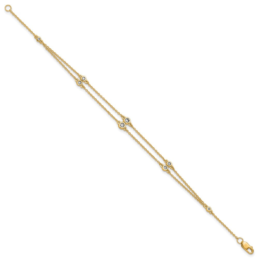 14K Gelbgold Komplett 1/4 Karat Diamant Multi-station Doppelt Strang 7 Zoll Armband
