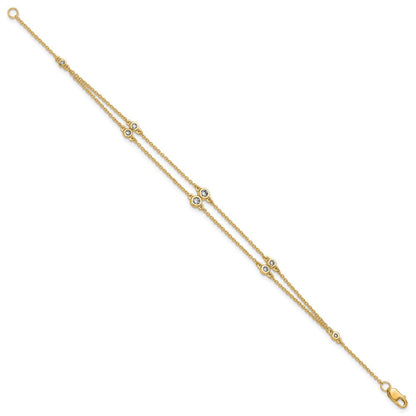 14K Gelbgold Komplett 1/4 Karat Diamant Multi-station Doppelt Strang 7 Zoll Armband