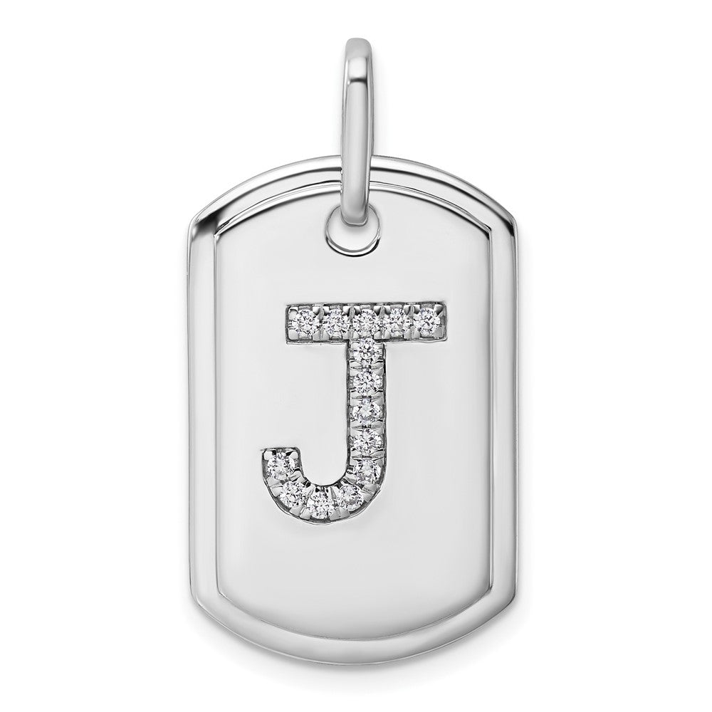 14K Weißgold Diamant-Initialen-Charm "J" in Dog-Tag-Form