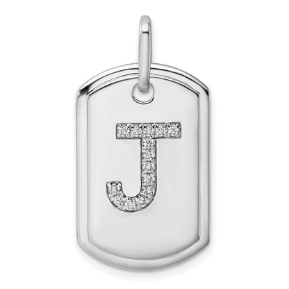 14K Weißgold Diamant-Initialen-Charm "J" in Dog-Tag-Form
