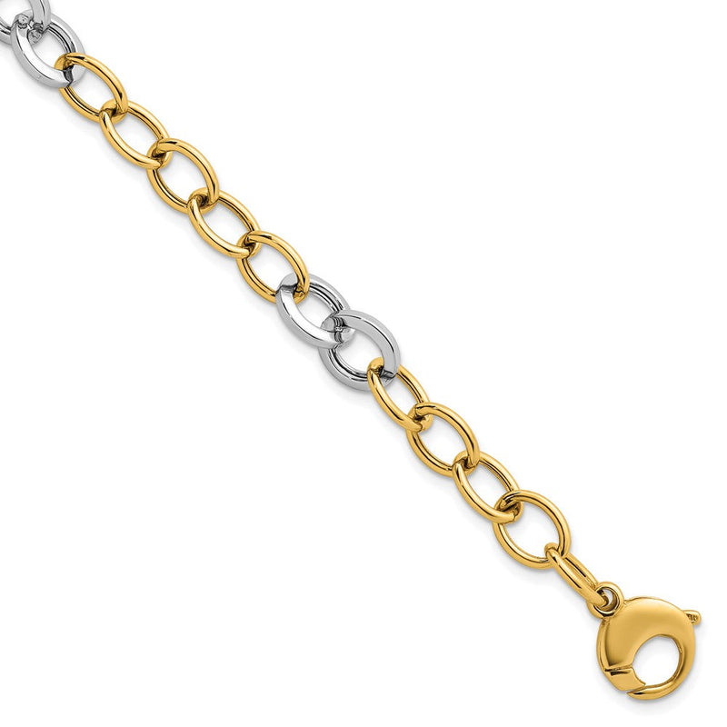 14K Bicolor Gold Bicolor Poliert 9.75mm Fantasie Kreis Ankerkette Kette 7.5 Zoll Armband