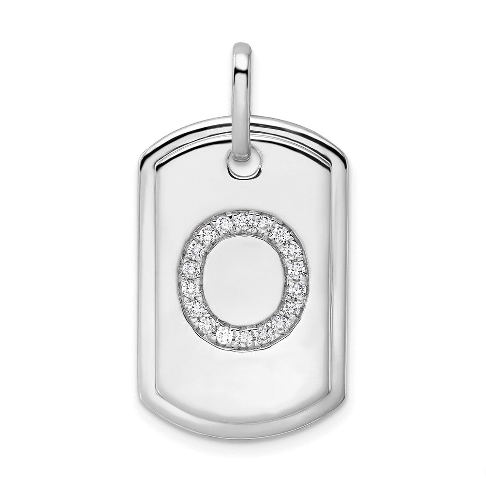 14K Weißgold Diamant-Initiale O Hundemarken-Charm