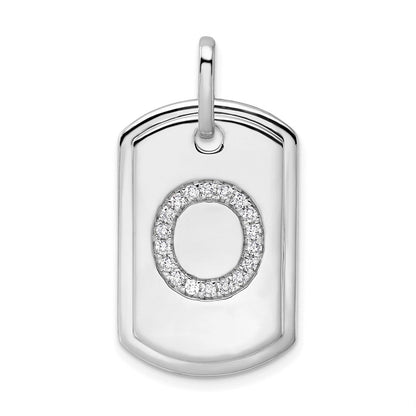 14K Weißgold Diamant-Initiale O Hundemarken-Charm