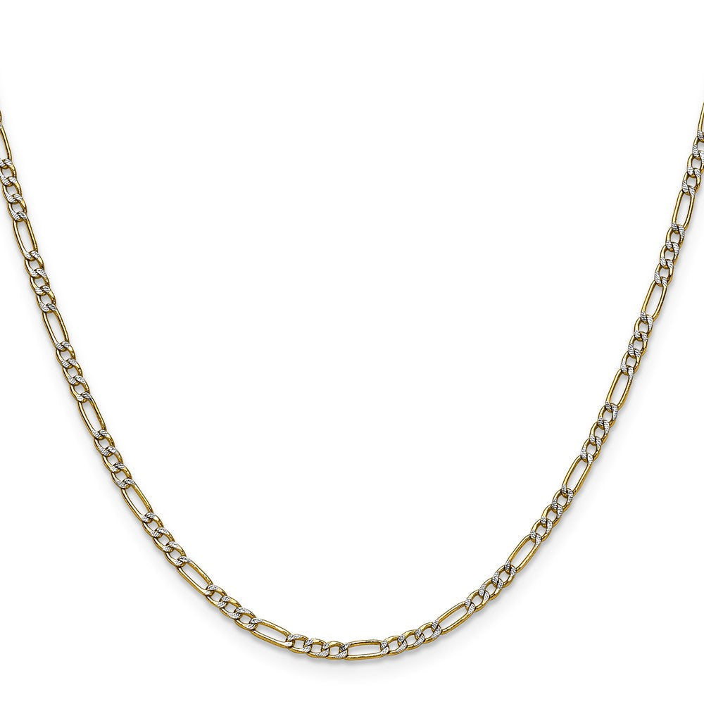 14K Gelbgold 2.3mm Halbmassiv mit Rhodium Pavé‚ Figaro Halskette