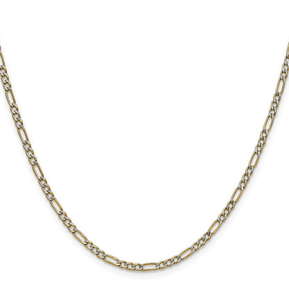 14K Gelbgold 2.3mm Halbmassiv mit Rhodium Pavé‚ Figaro Halskette