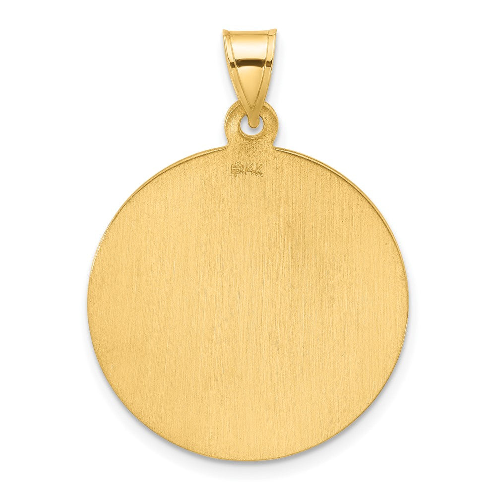 14K Gelbgold Poliert und Satiniert Massiv Groß St. Michael Medaille Rund Anhänger