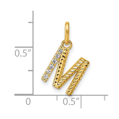 14K Gelbgold Charm mit gedrehtem Buchstaben M und 0,05 ct. Diamant