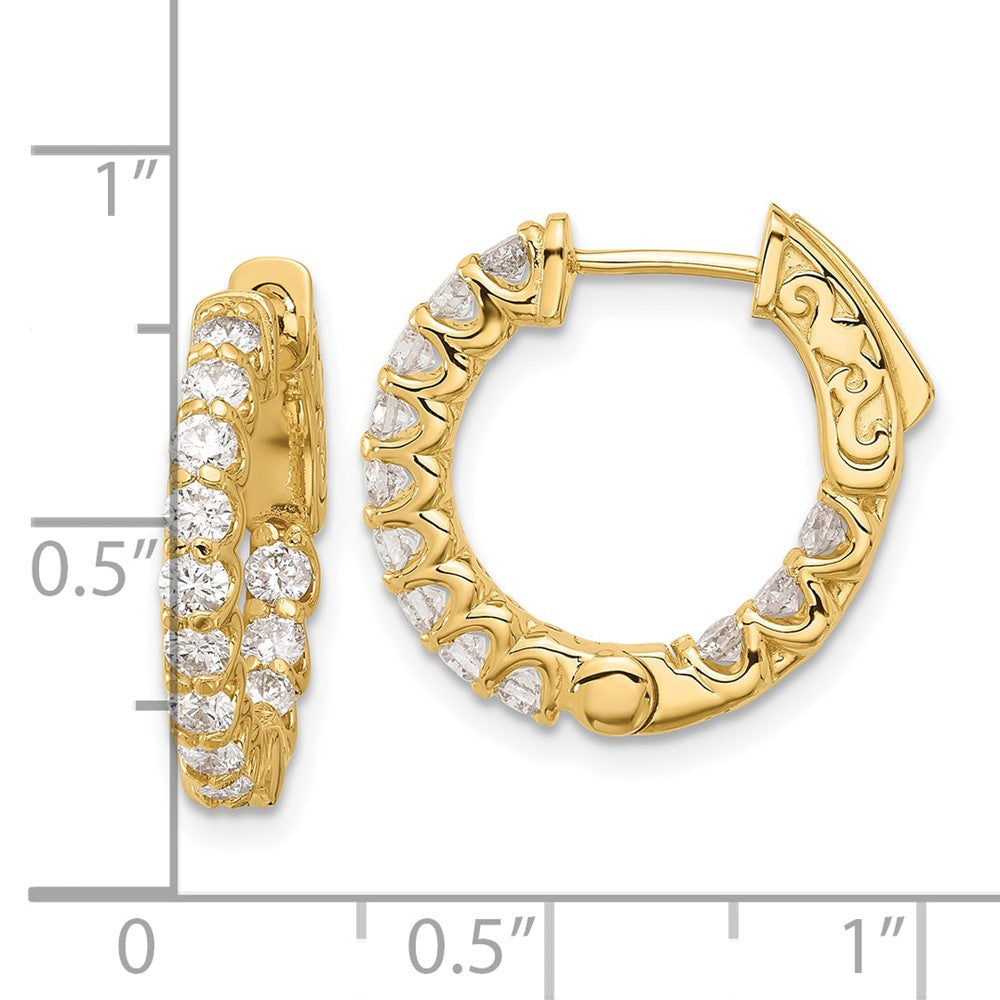 14K Gelbgold 1.2 Karat Diamant Rund In/out Creole mit Sicherheits Verschluss Ohrringe